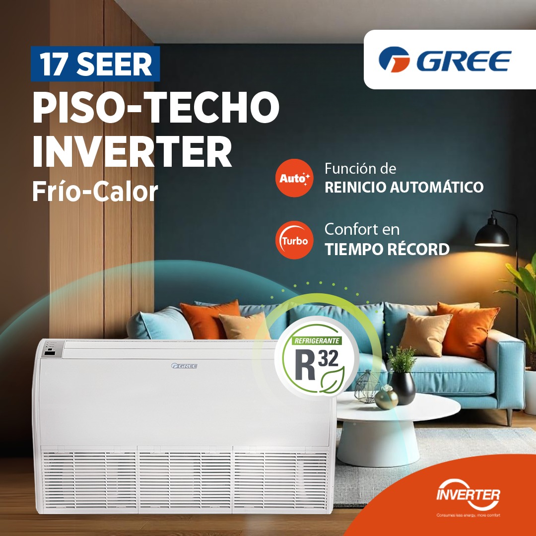 Instalación de aire acondicionado Gree tipo piso-techo inverter frío-calor en ambientes amplios