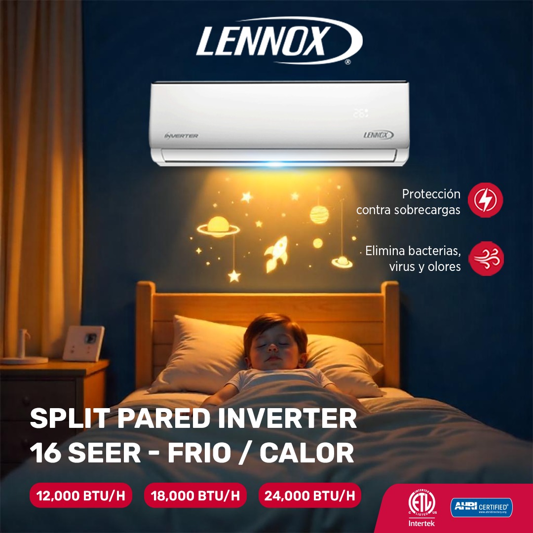 Aire acondicionado Lennox Split pared inverter frío/calor instalado en dormitorio