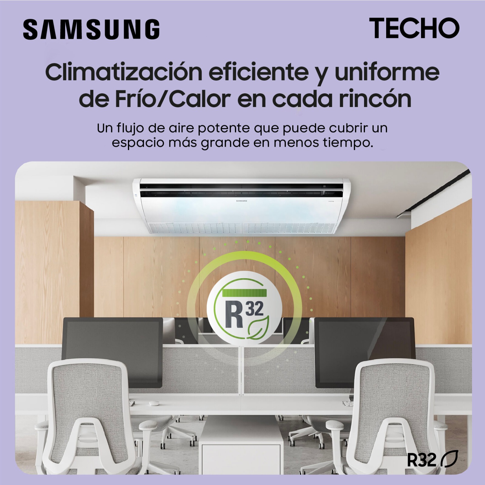 Instalación de aire acondicionado cassette Samsung 4 vías para oficinas

